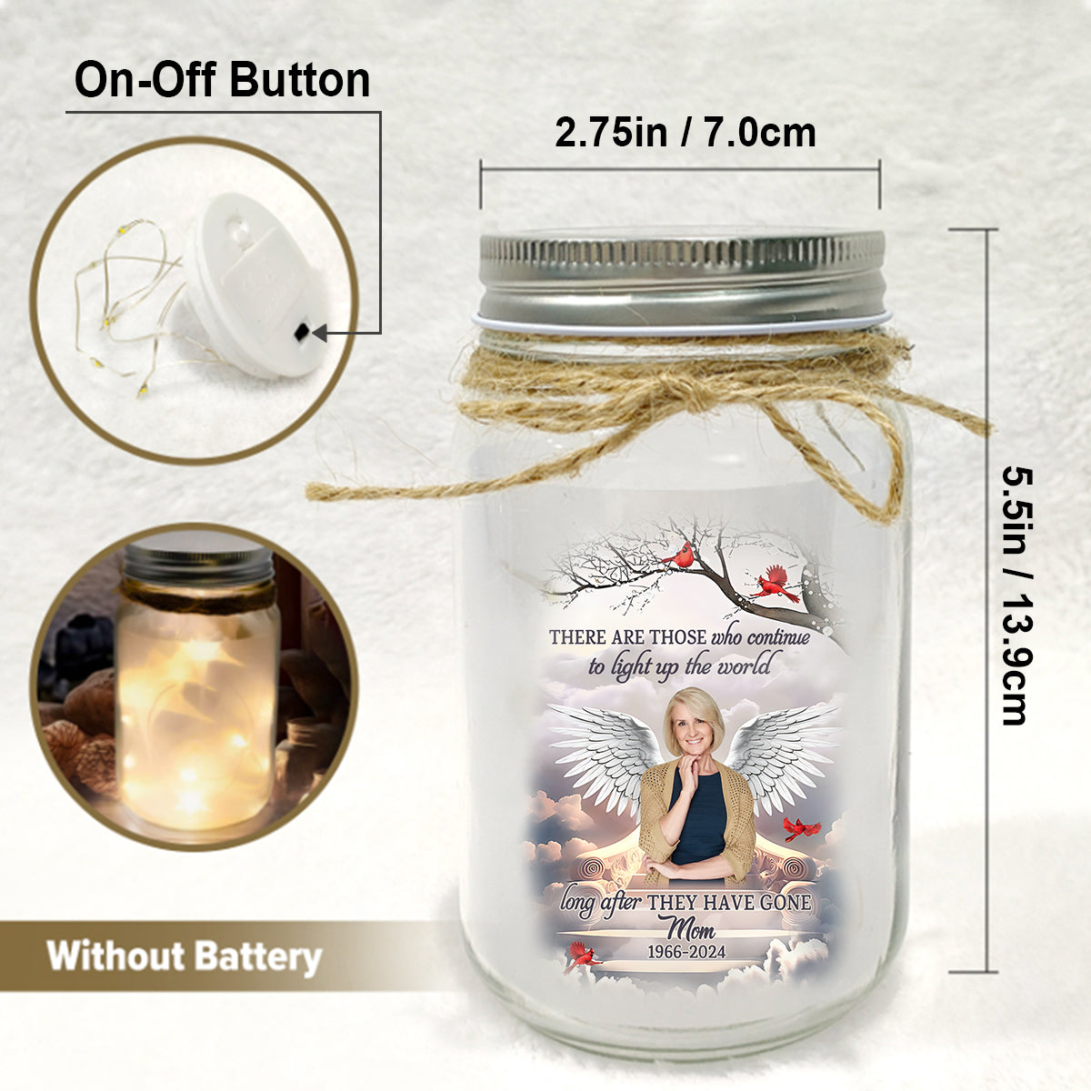 Light Up The World Sympathy Gift - Personalized Memorial Mason Jar Light