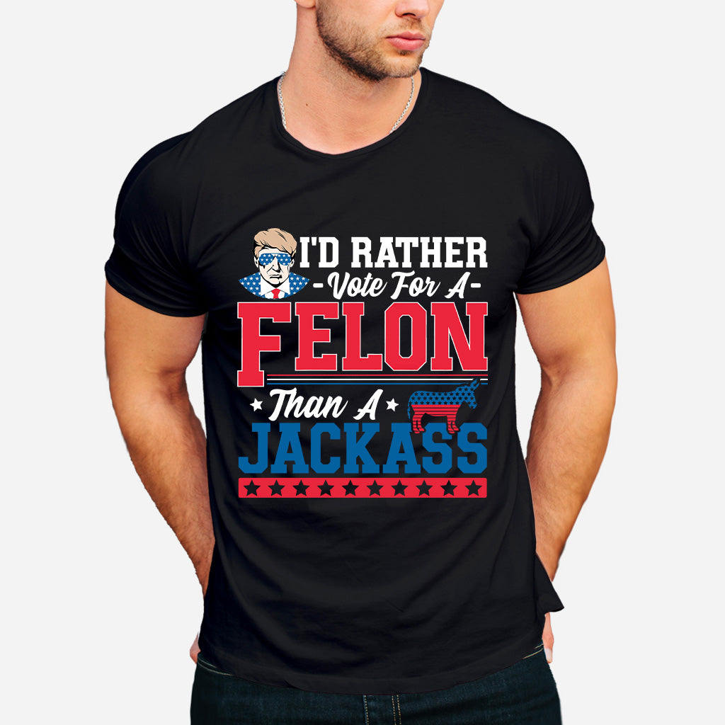 Lieber wähle ich einen Verbrecher als einen Idioten – T-Shirt, Verurteilter Verbrecher – T-Shirt, Ich wähle Verurteilte Verbrecher 2024 – T-Shirt, Trump 2024 – T-Shirt