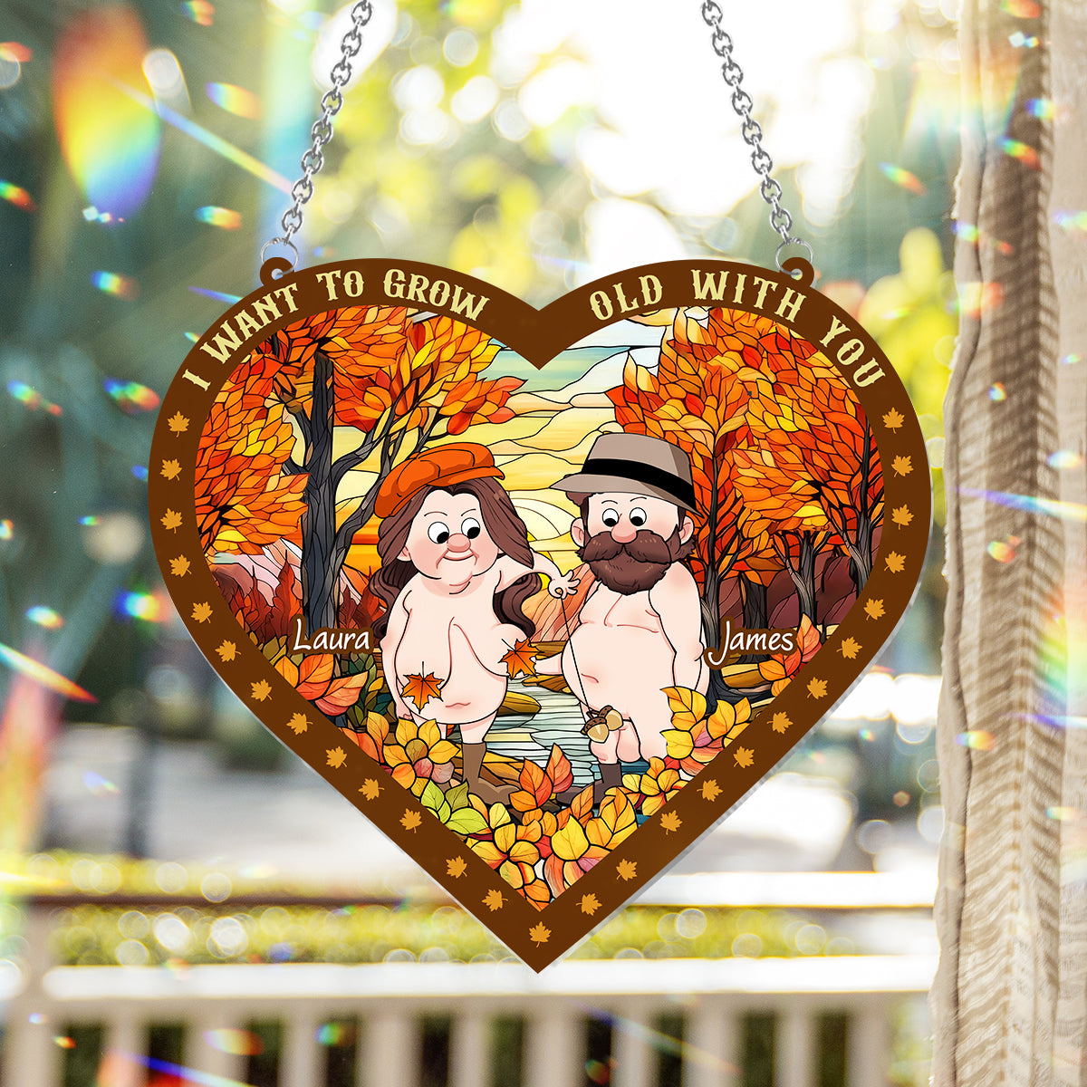 I Want To Grow Old With You - Personalized Couple Window Hanging Suncatcher Ornament