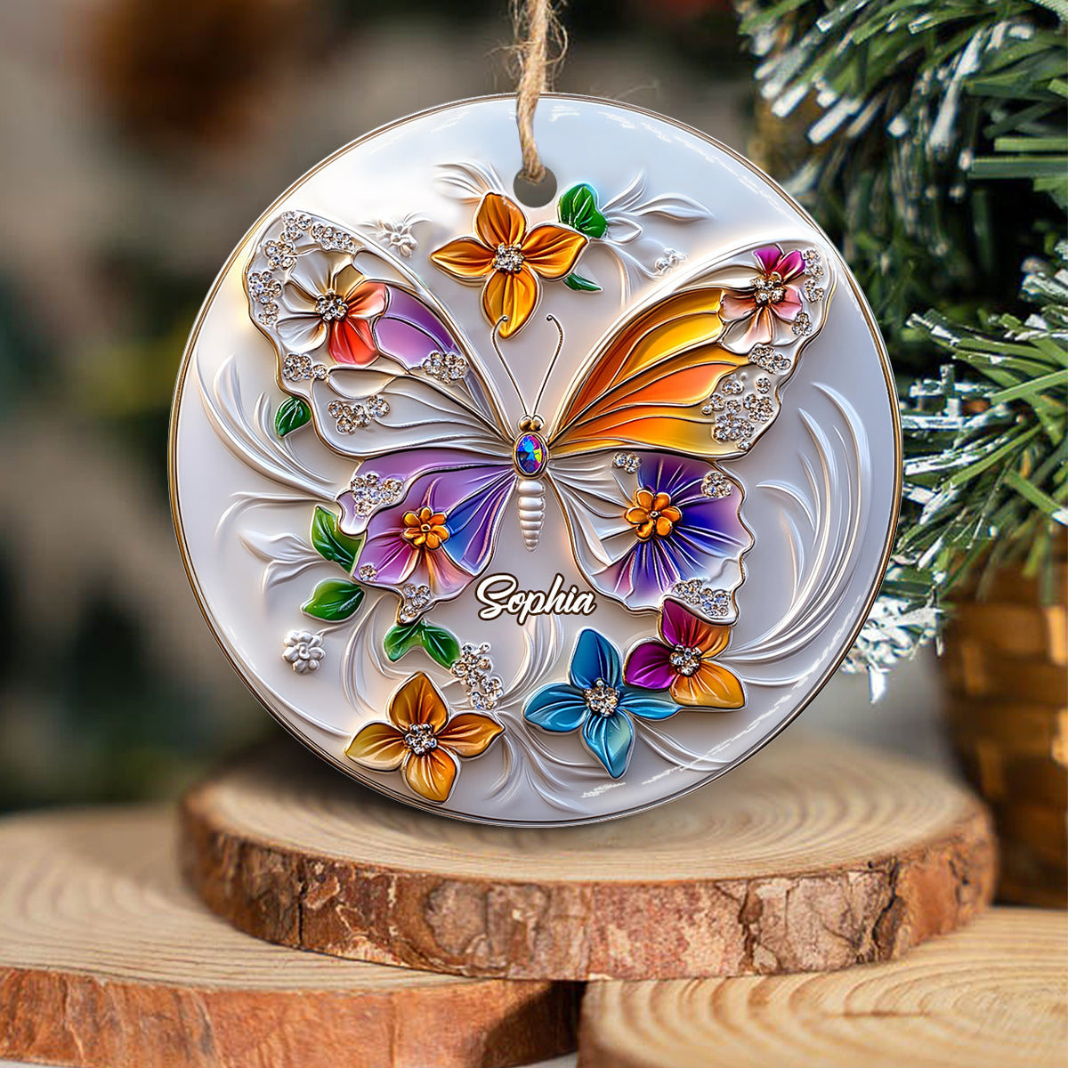 Magnifique papillon - Ornement rond en céramique papillon personnalisé