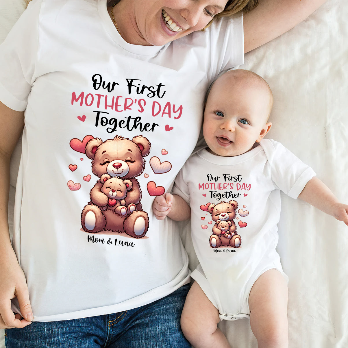 Our First Mother's Day Together - Personalized Mother T-shirt And Baby Onesie