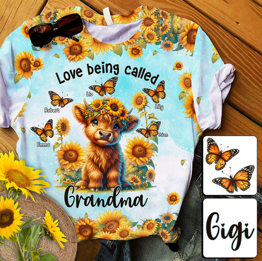 Love Being Called Grandma Highland Cow Sunflower - Personalized All Over Shirt