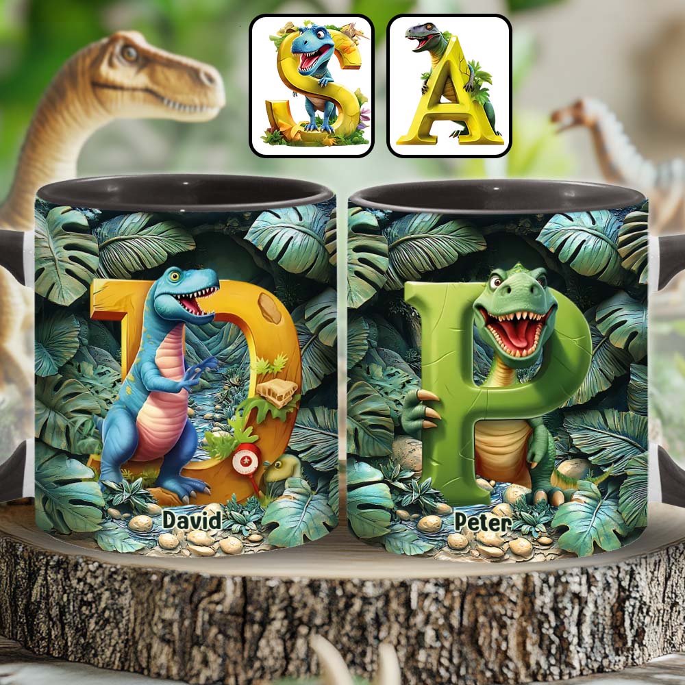 Mug personnalisé pour enfant avec lettre dinosaure