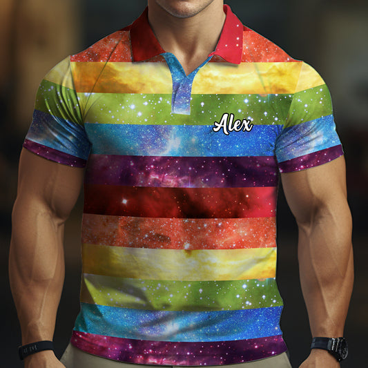 Pride Rainbow Galaxy - Personalized LGBT Support Polo Shirt