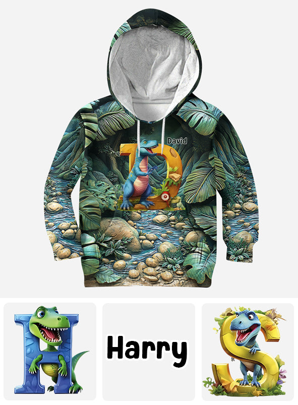 T-shirt enfant personnalisé avec lettre dinosaure - T-shirt intégral
