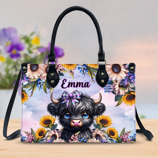 Niedliche kleine Hochlandkuh - Personalisierte Lederhandtasche