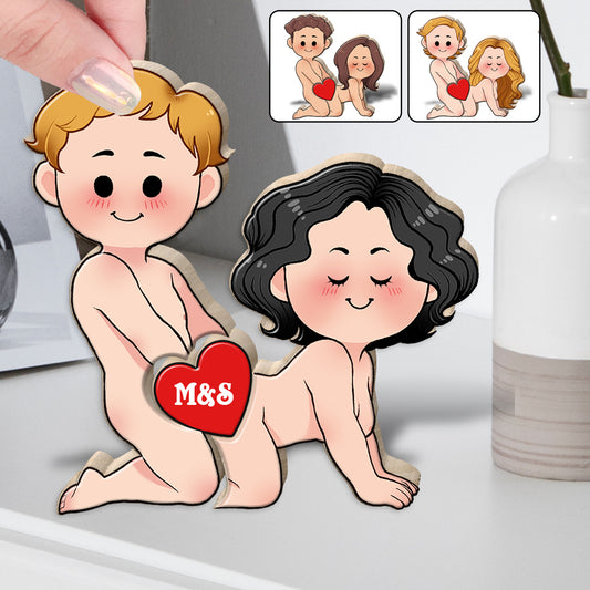 Funny Naughty Couple - Personalized Couple Shaped Wooden Puzzle