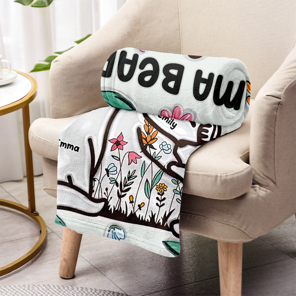 Mama Bear Huggings Her Cubs Floral Style - Personalized Mother Blanket