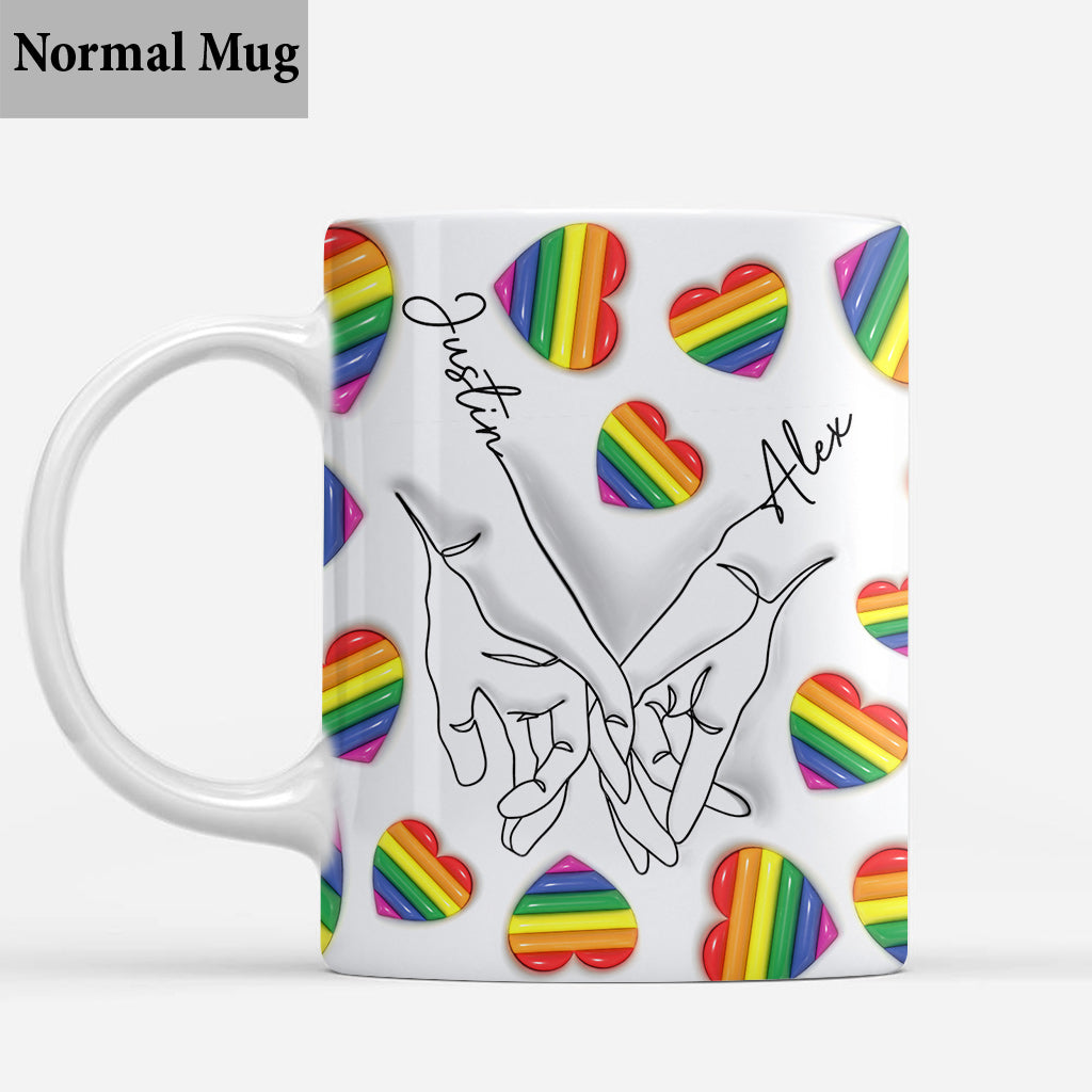 Mug personnalisé « Love Is Love » avec dessin au trait de mains – Soutien à la communauté LGBT