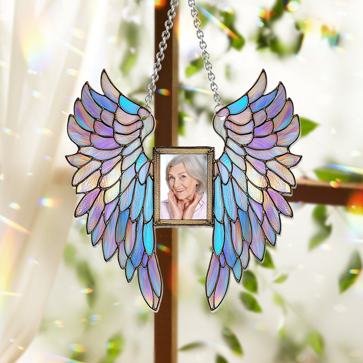 Colorful Angel Wings - Personalized Memorial Window Hanging Suncatcher Ornament