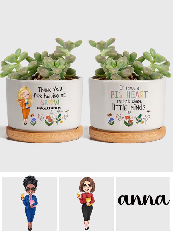 Merci de m'avoir aidé à grandir - Pot de fleurs en céramique personnalisé pour enseignant