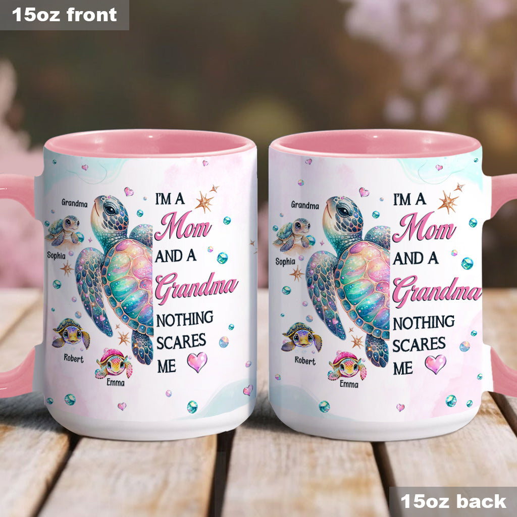 Nothing Scares Me Grandma Turtle - Personalized Grandma Accent Mug
