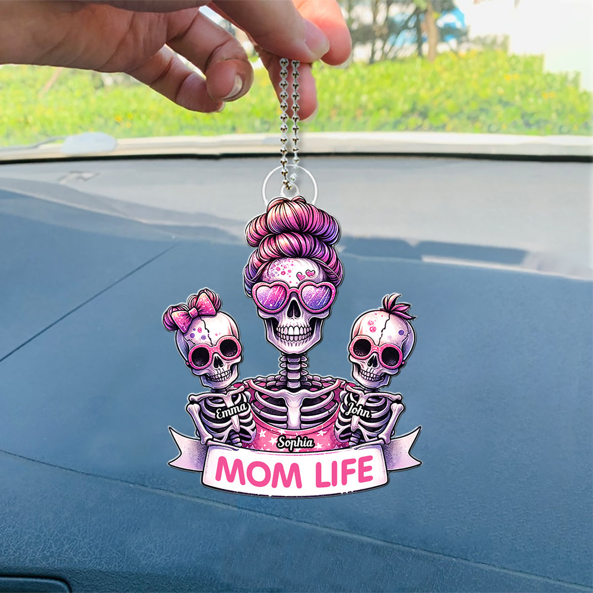 Vie de maman - Ornement de voiture personnalisé en forme de crâne - Décoration de voiture sur mesure