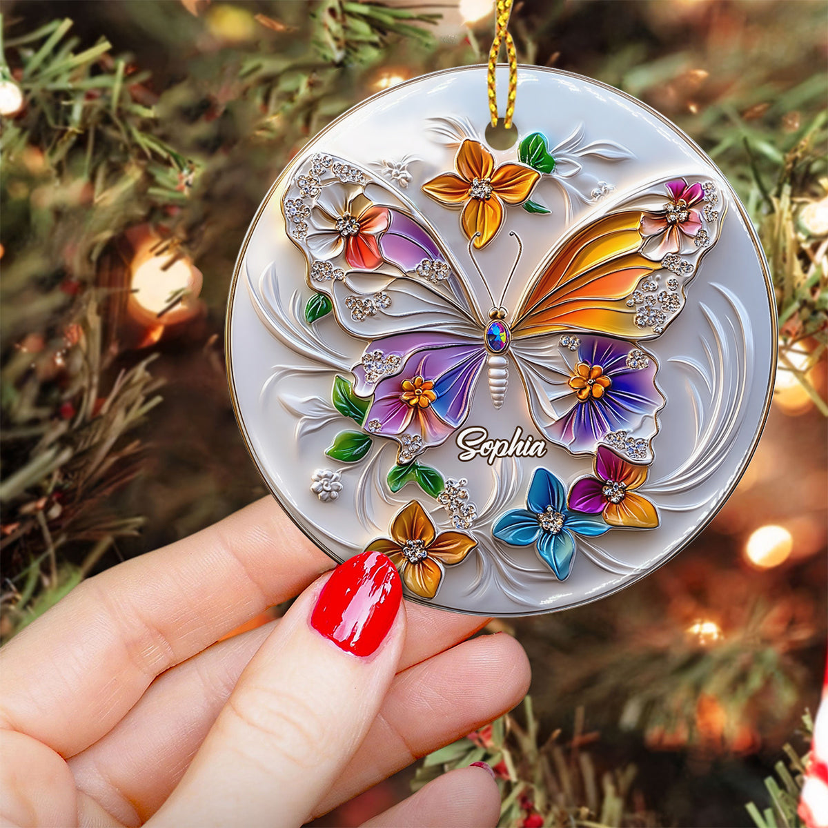 Magnifique papillon - Ornement rond en céramique papillon personnalisé