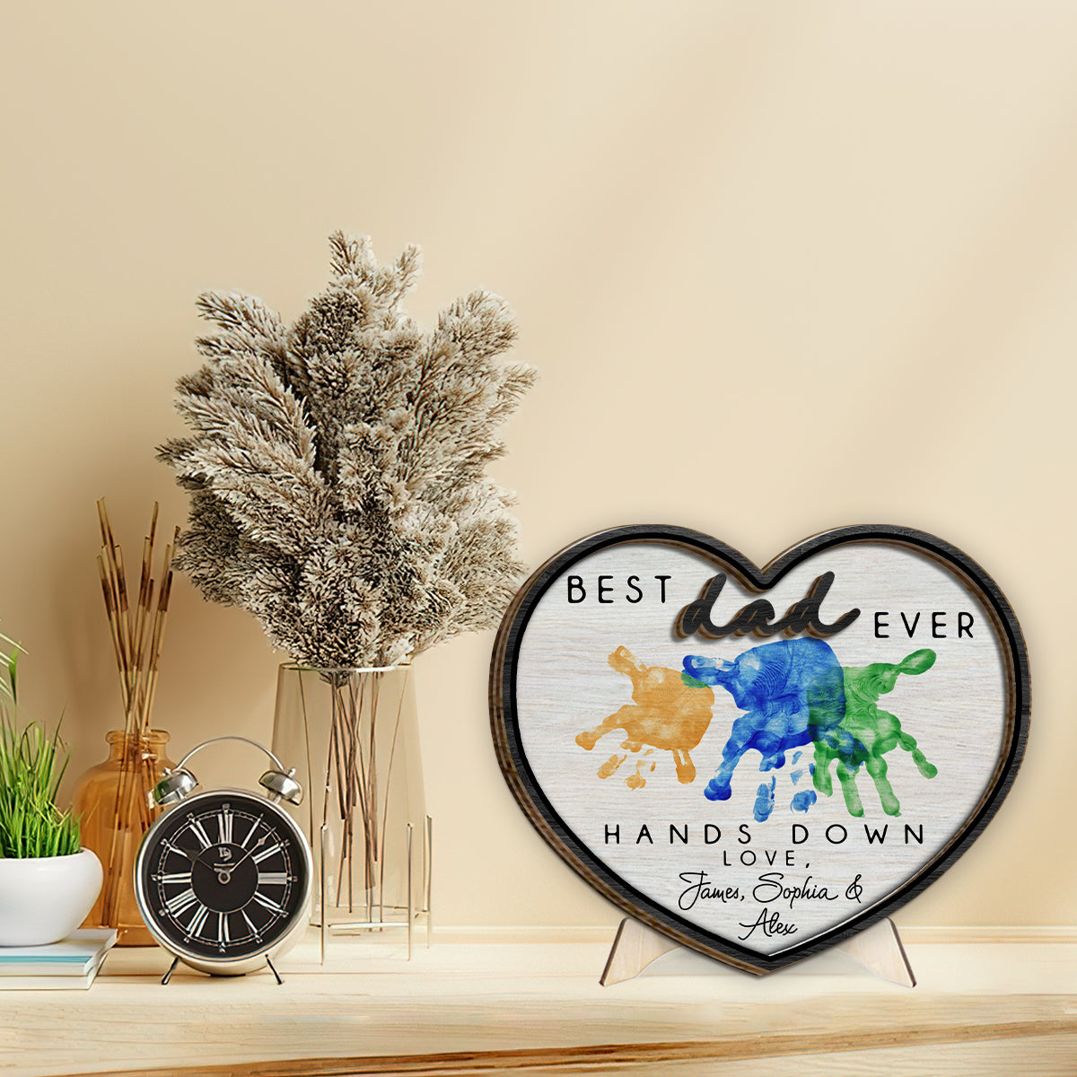 Best Dad Ever Hands Down - Personalized Father 2 Layered Wood Sign / Wood Plaque