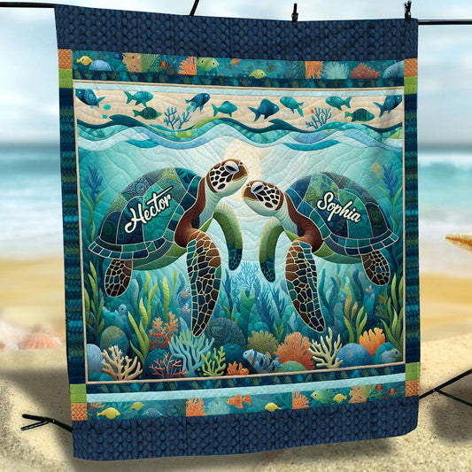 You & Me And The Sea - Personalized Turtle Blanket