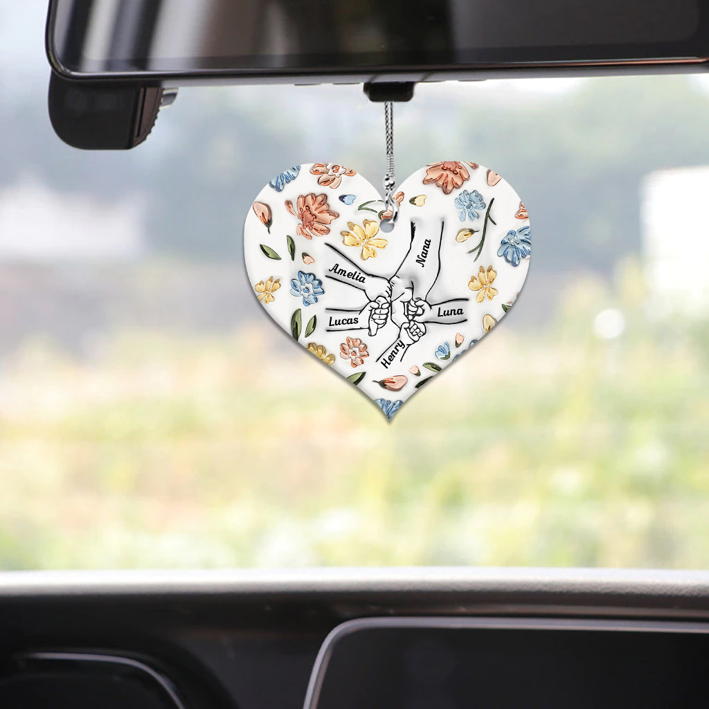 Floral Inflated Hands Holding - Personalized Grandma Car Ornament