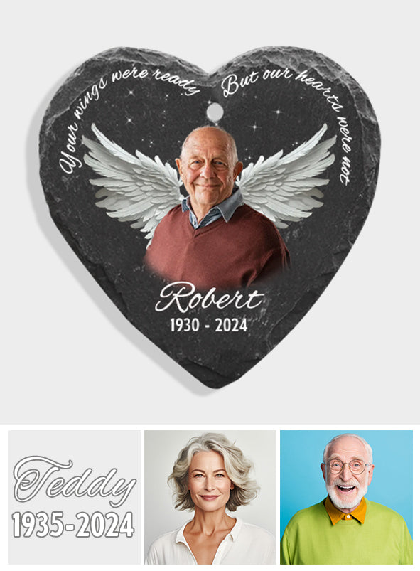 Your wings were ready but our hearts were not - Personalized Memorial Heart Hanging Garden Slate