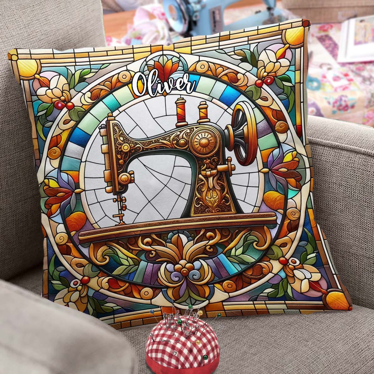 Machine à coudre colorée - Coussin décoratif personnalisé pour machine à coudre