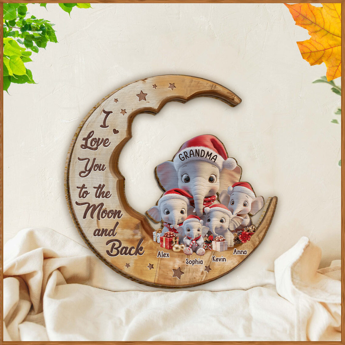 Je t'aime jusqu'à la lune et retour - Panneau en bois personnalisé double couche pour grand-mère