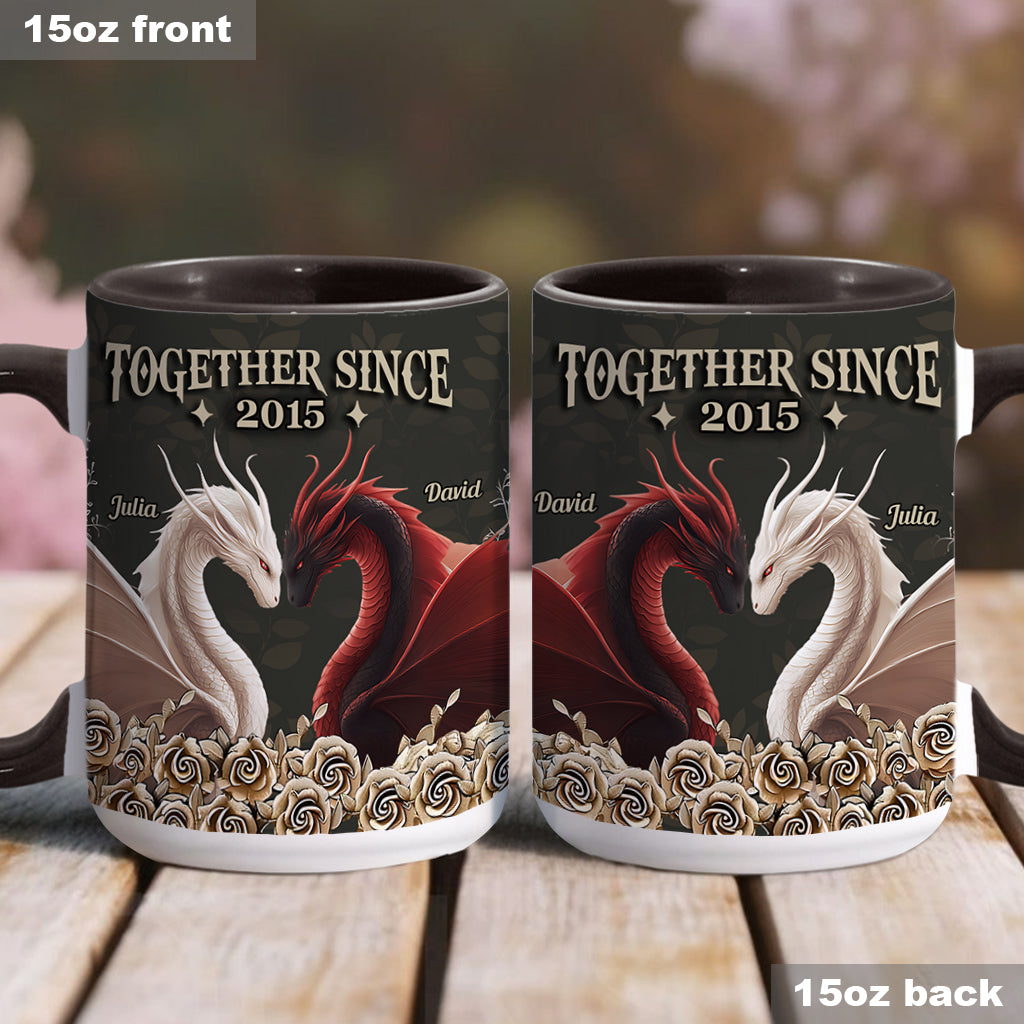 Von unserem ersten Kuss – Personalisierte Tasse mit Drachenmotiv