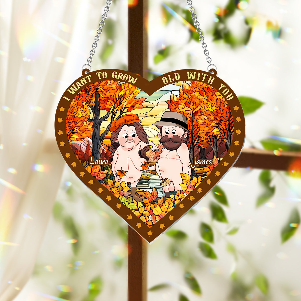 I Want To Grow Old With You - Personalized Couple Window Hanging Suncatcher Ornament
