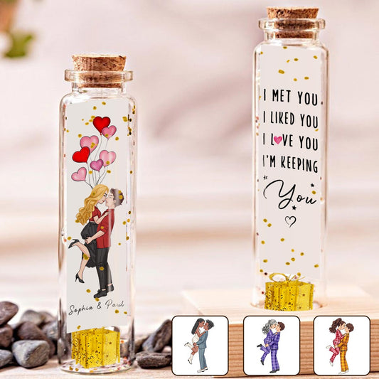 I Met You, I Liked You, I Love You, I'm Keeping You - Personalized Couple Mini Bottle Ornament