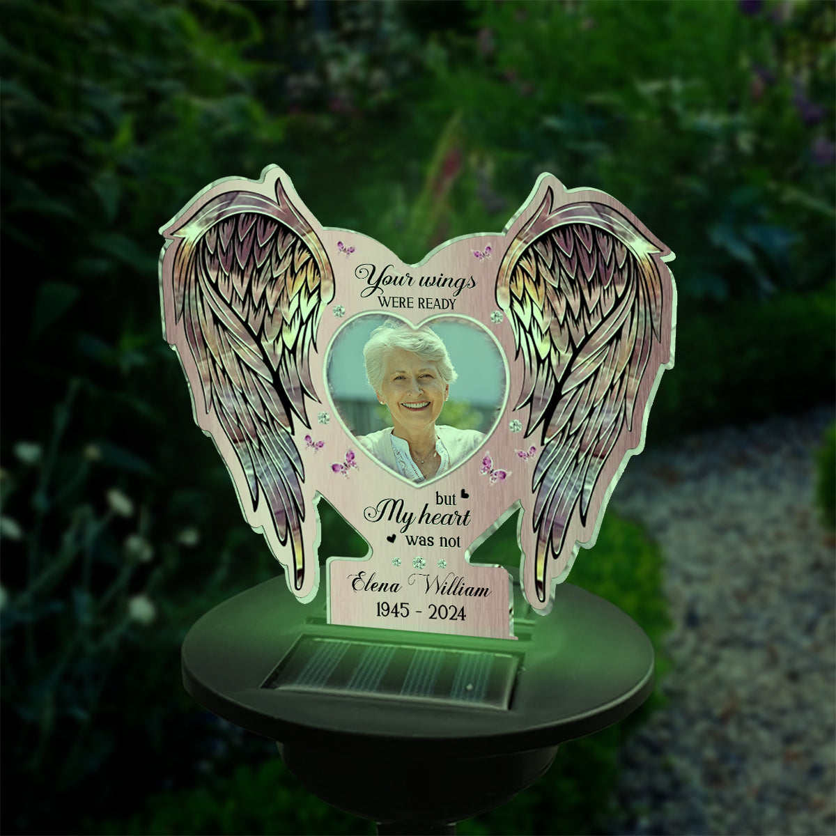 Your Wings Were Ready But My Heart Was Not - Personalized Memorial Garden Solar Light