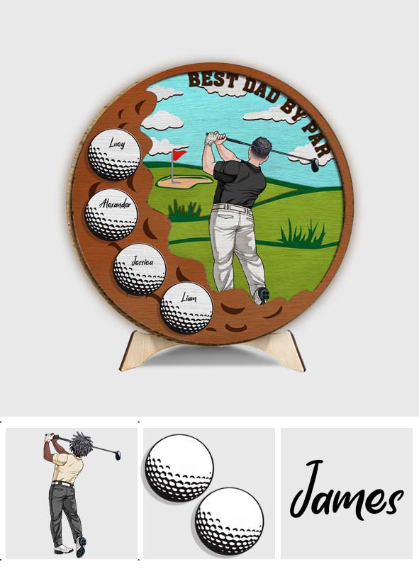 Best Dad By Par - Personalized Father 2 Layered Wood Sign / Wood Plaque