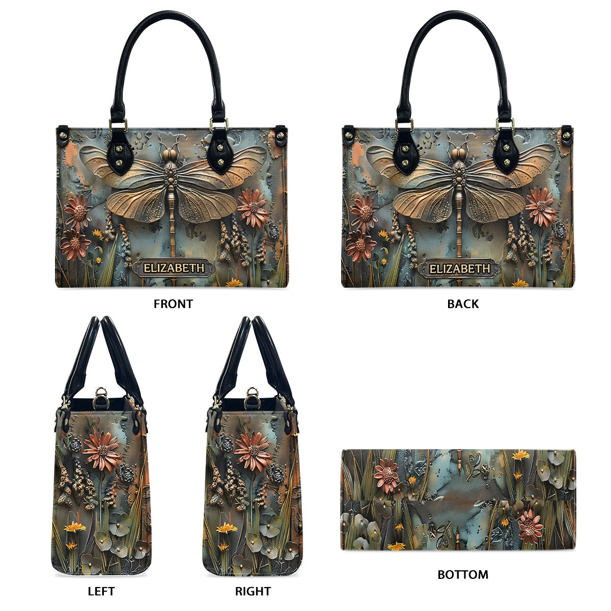 Magnifique sac à main en cuir personnalisé Libellule