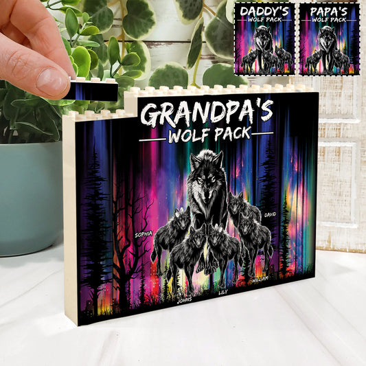 Grandpa's Wolf Pack - Personalized Grandpa One-sided Horizontal Rectangle Building Brick Blocks