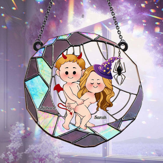 Love You To The Moon - Personalized Couple Window Hanging Suncatcher Ornament