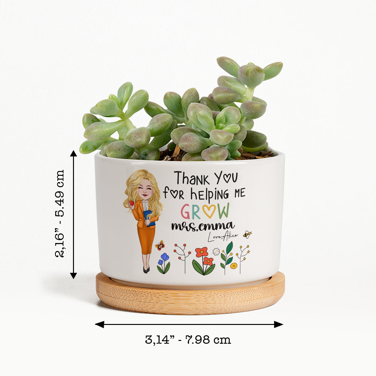 Merci de m'avoir aidé à grandir - Pot de fleurs en céramique personnalisé pour enseignant