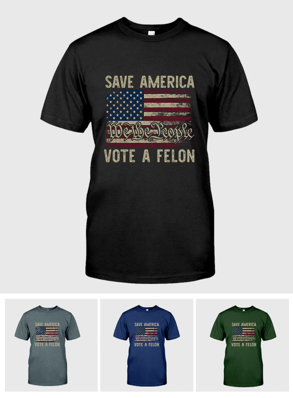 T-shirt « Votez Féin 2024 », T-shirt « Je vote pour la Féin », T-shirt « Nous le peuple », T-shirt « Votez pour les condamnés », T-shirt « Luttez pour l'Amérique »
