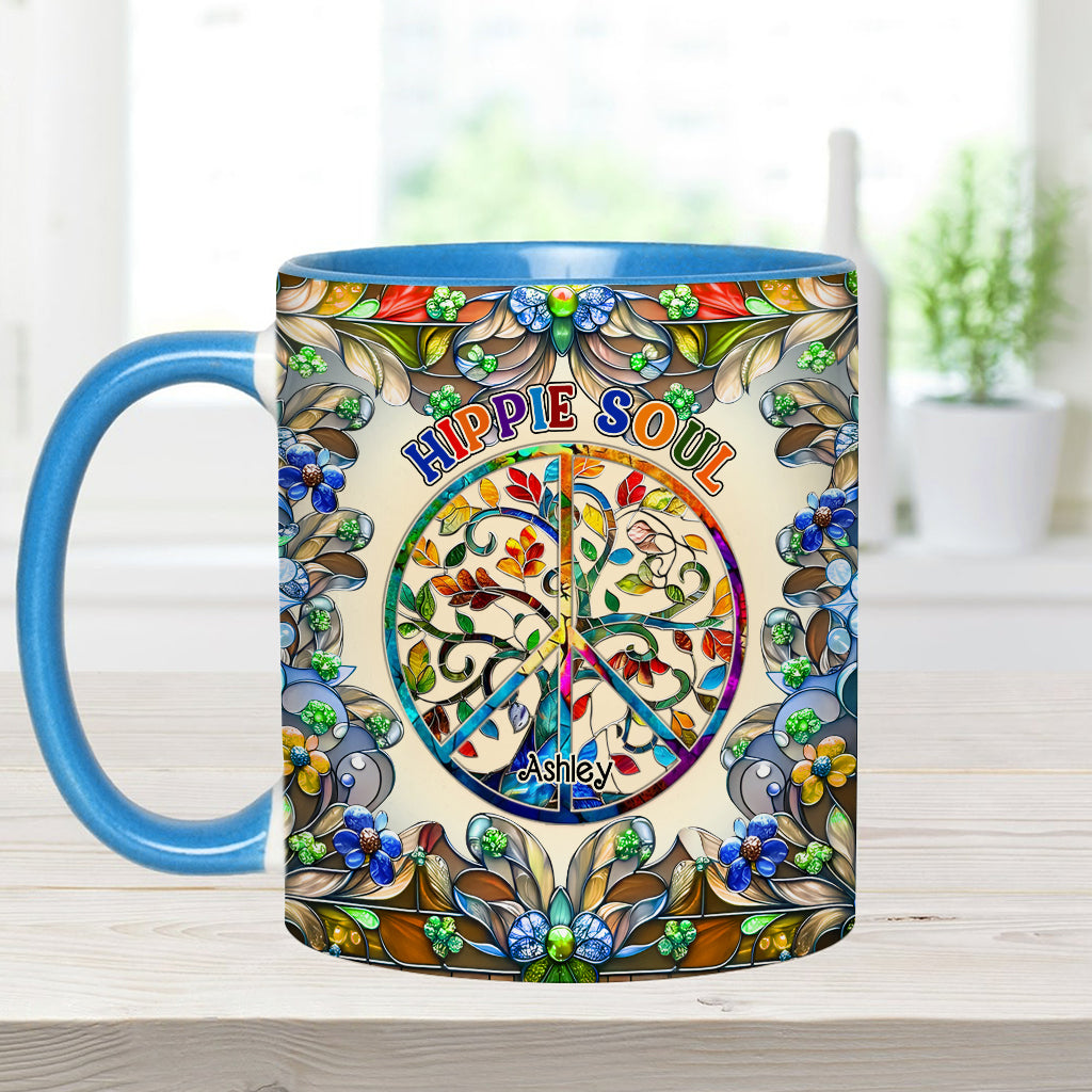 Es ist eine wunderschöne Welt, der Baum des Lebens, Friedenssymbol - personalisierte Tasse mit Hippie-Akzent