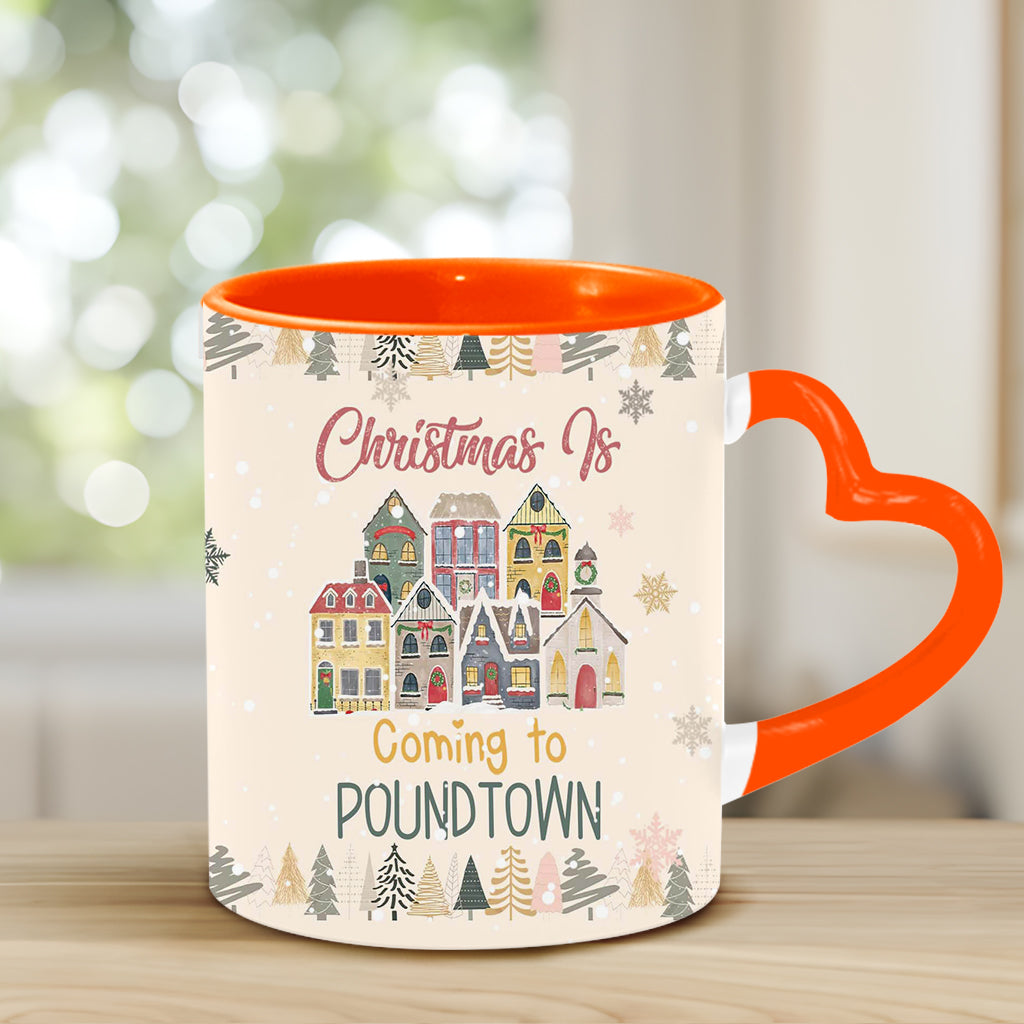 Christmas Is Coming To Poundtown - Personalized Couple Heart Handle Mug