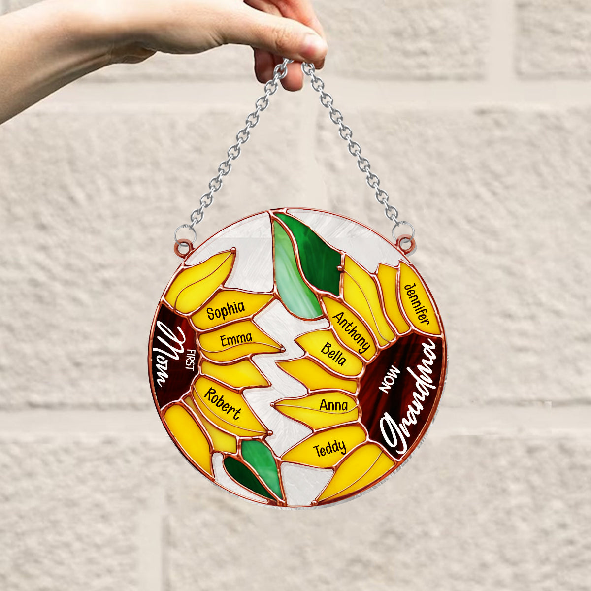 Première maman, maintenant grand-mère - Tournesol - Décoration attrape-soleil personnalisée à suspendre à la fenêtre « Grand-mère »