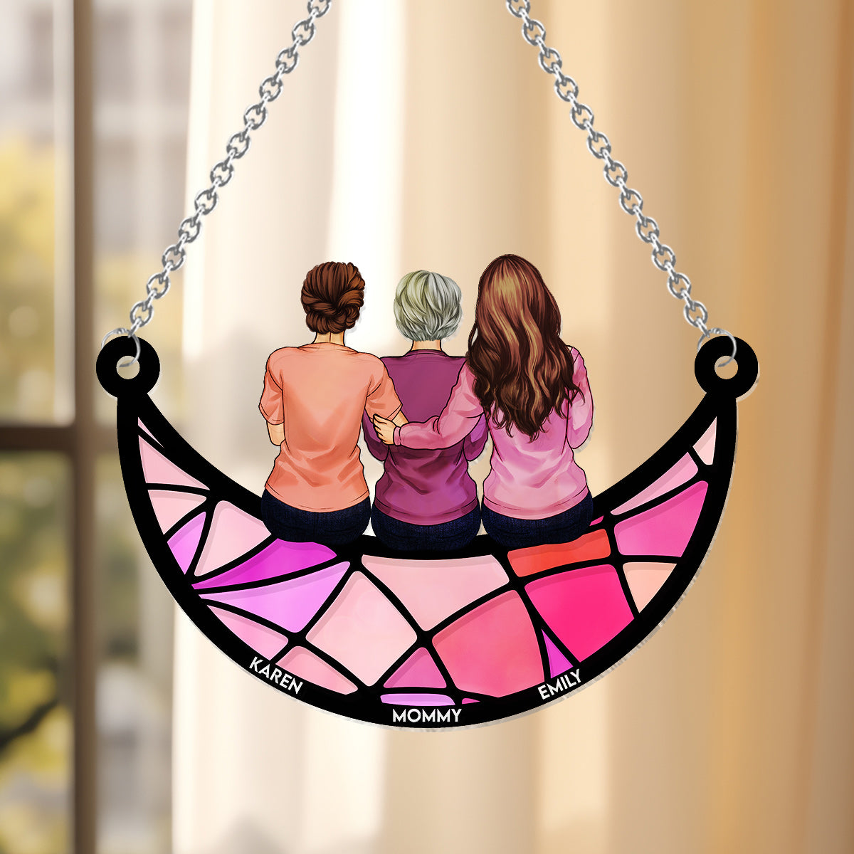 I Love You Mom - Personalized Mother Window Hanging Suncatcher Ornament