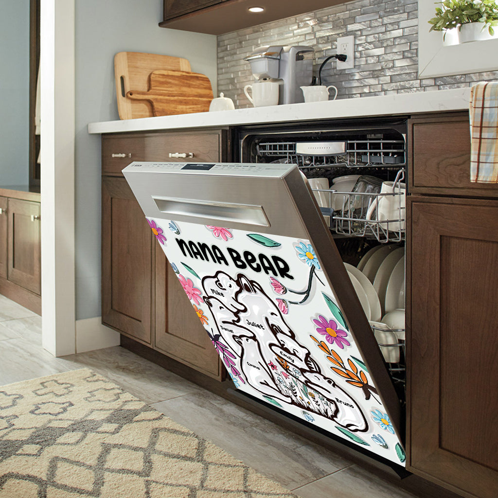 Nana Bear Huggings Her Cubs Floral Style - Personalized Grandma Dishwasher Cover