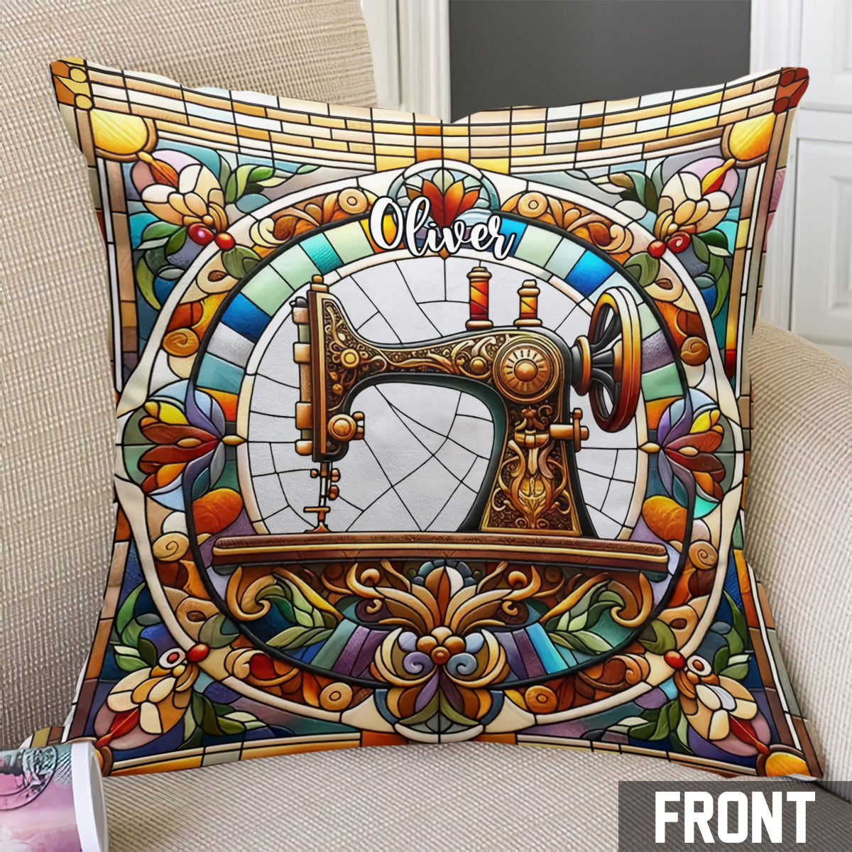 Machine à coudre colorée - Coussin décoratif personnalisé pour machine à coudre