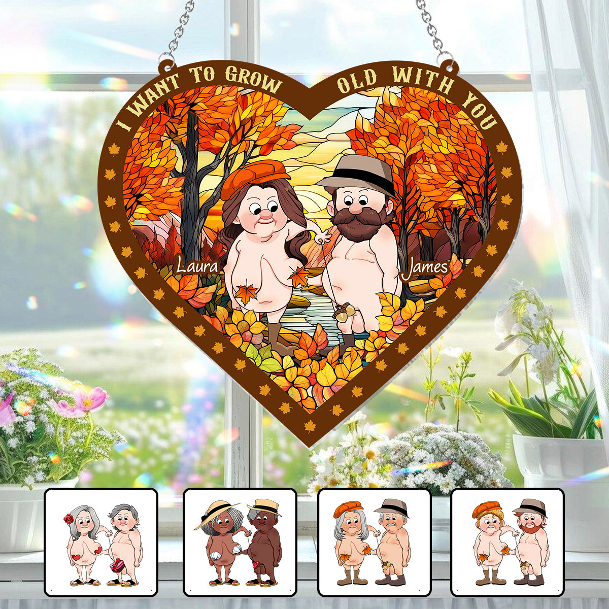 I Want To Grow Old With You - Personalized Couple Window Hanging Suncatcher Ornament