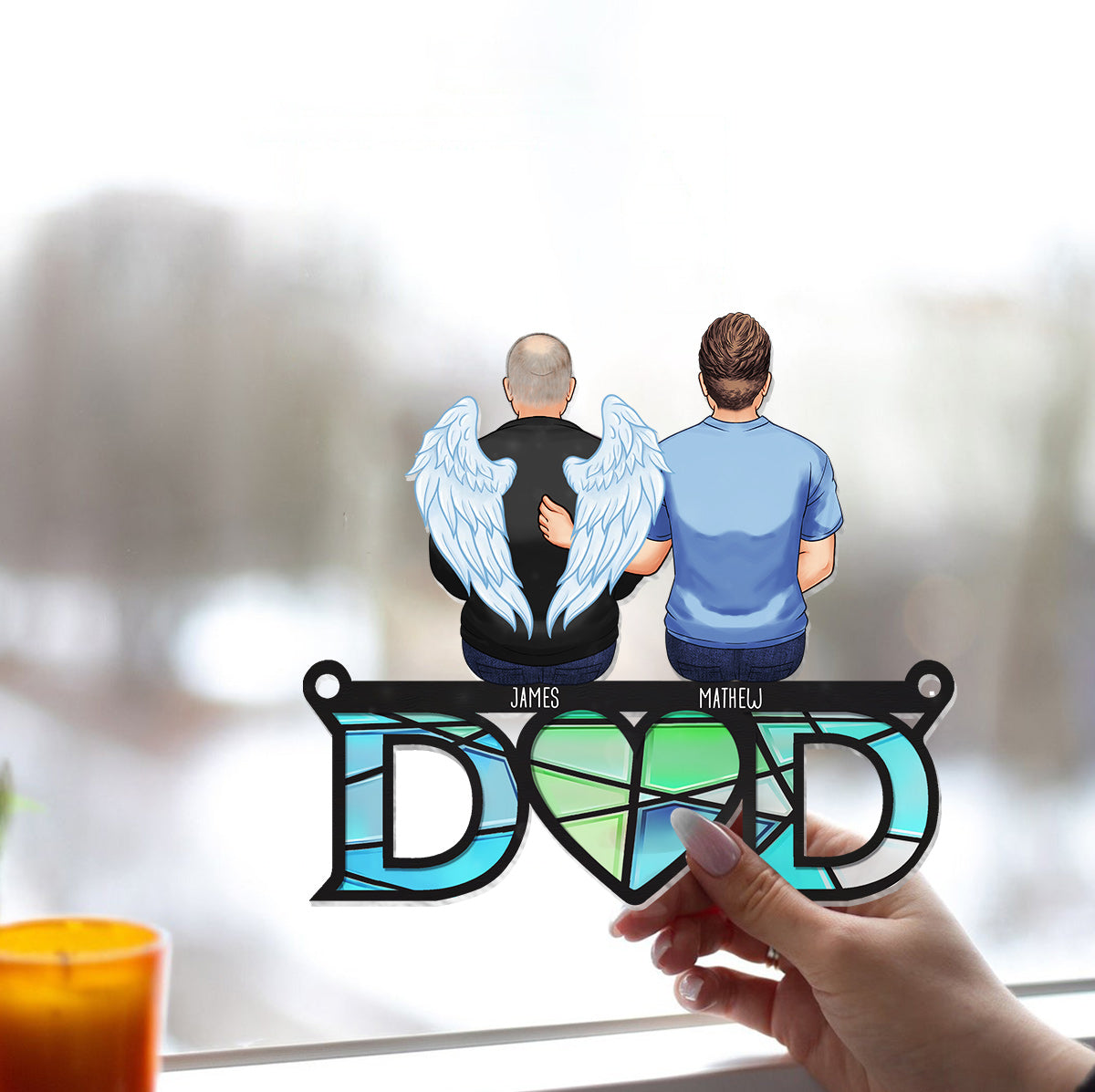 Dad We Love You - Personalized Memorial Window Hanging Suncatcher Ornament