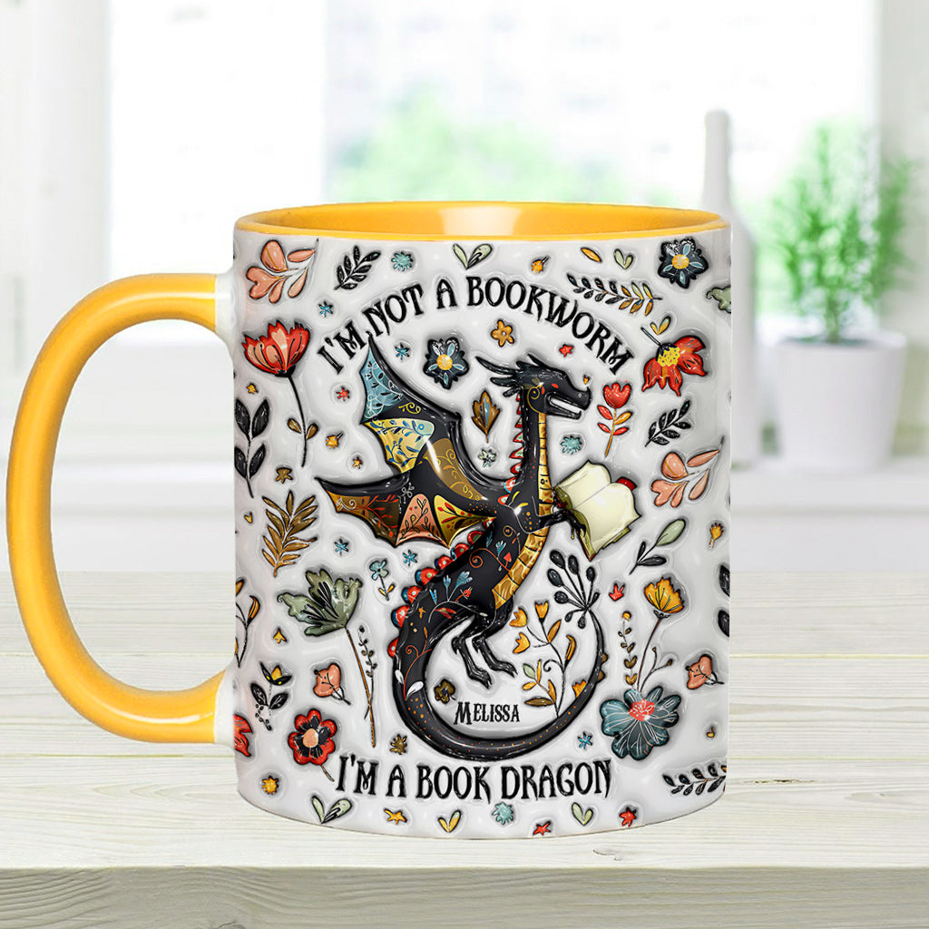 Ich bin kein Bücherwurm, ich bin ein Bücherdrache – Personalisierter Becher mit Buchmotiv