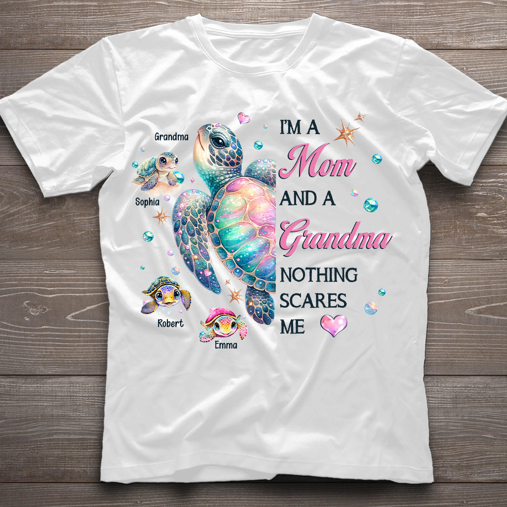 Nothing Scares Me Grandma Turtle - Personalized Grandma T-shirt And Hoodie