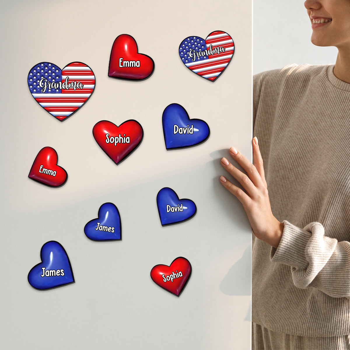 Grandma & Grandkids Puff Heart Flag - Personalized Grandma Magnet