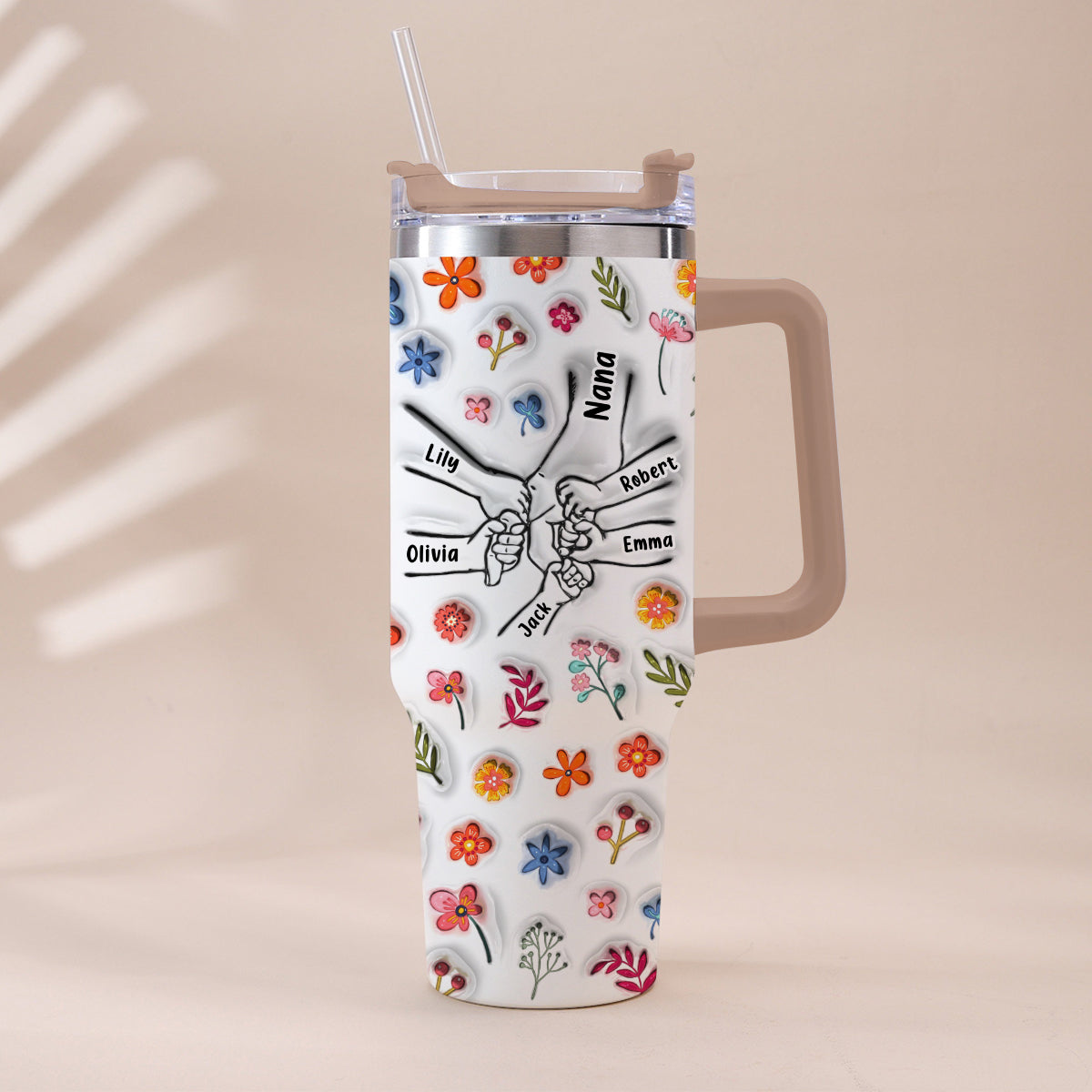 You Hold Our Hand - Personalized Mother Tumbler With Handle