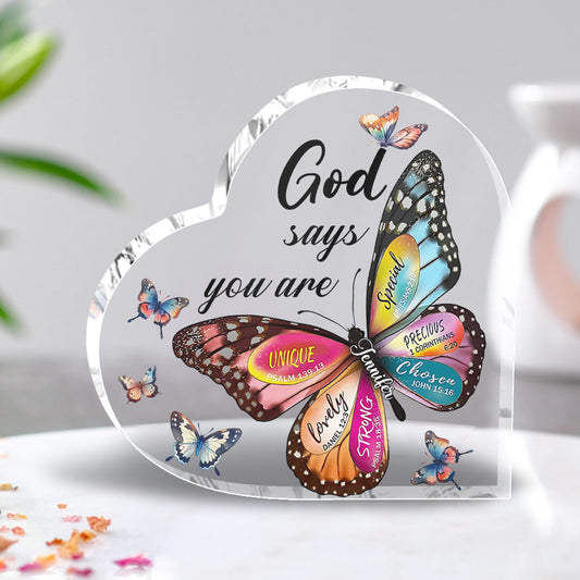 Dieu dit que tu es - Plaque acrylique personnalisée en forme de papillon