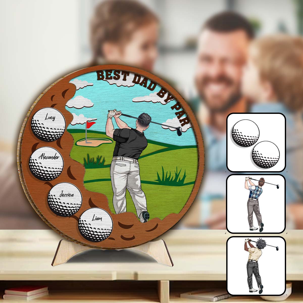 Best Dad By Par - Personalized Father 2 Layered Wood Sign / Wood Plaque