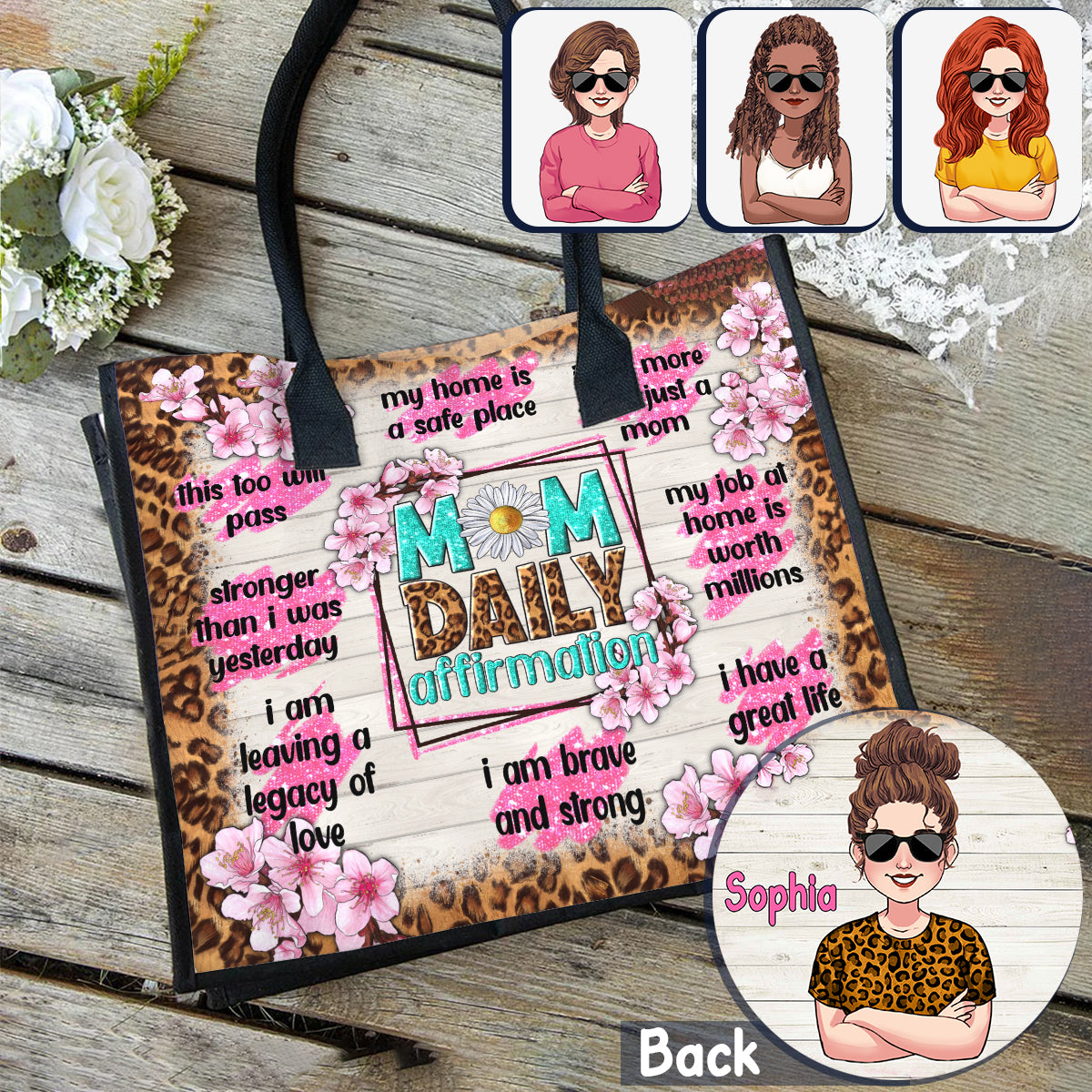 Mom Daily Affirmation Strong Brave Loved - Personalized Mother Canvas Tote Bag