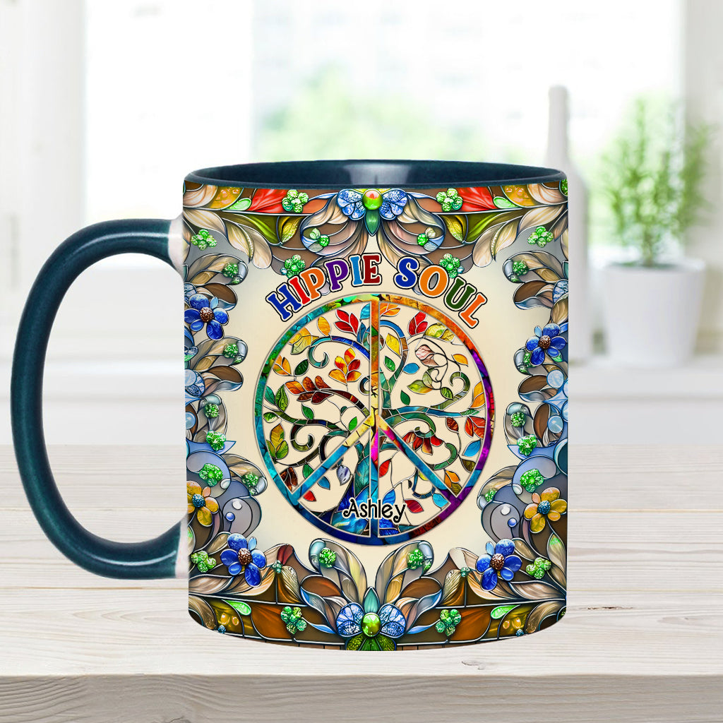 Es ist eine wunderschöne Welt, der Baum des Lebens, Friedenssymbol - personalisierte Tasse mit Hippie-Akzent